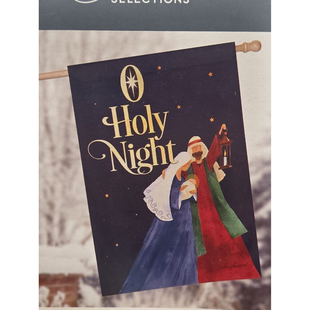 NWT CHRISTMAS 28" x 44" House Flag OH HOLY NIGHT Jesus Mary Joseph Fabric
